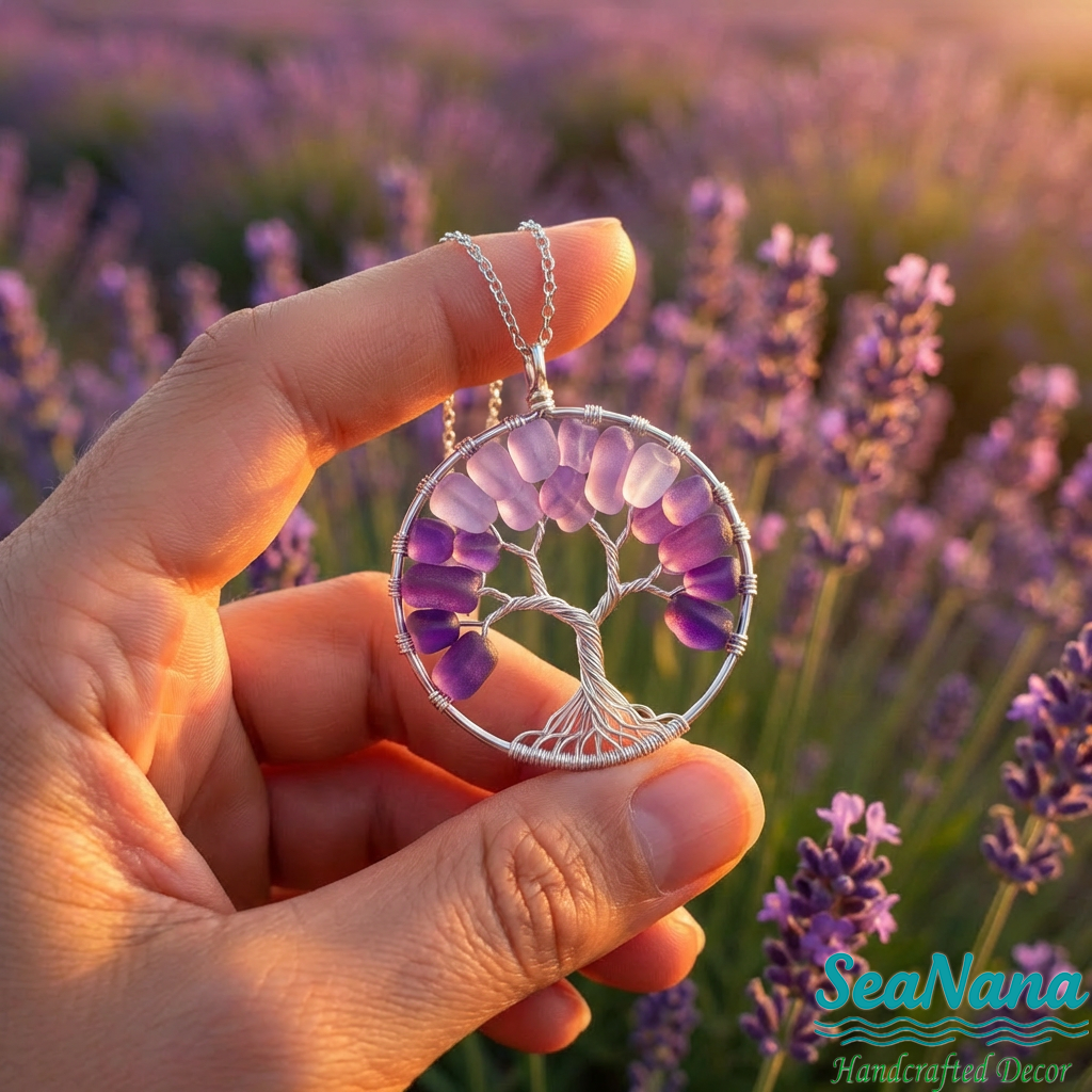 🌳Handmade Tree of Life Sea Glass Necklace