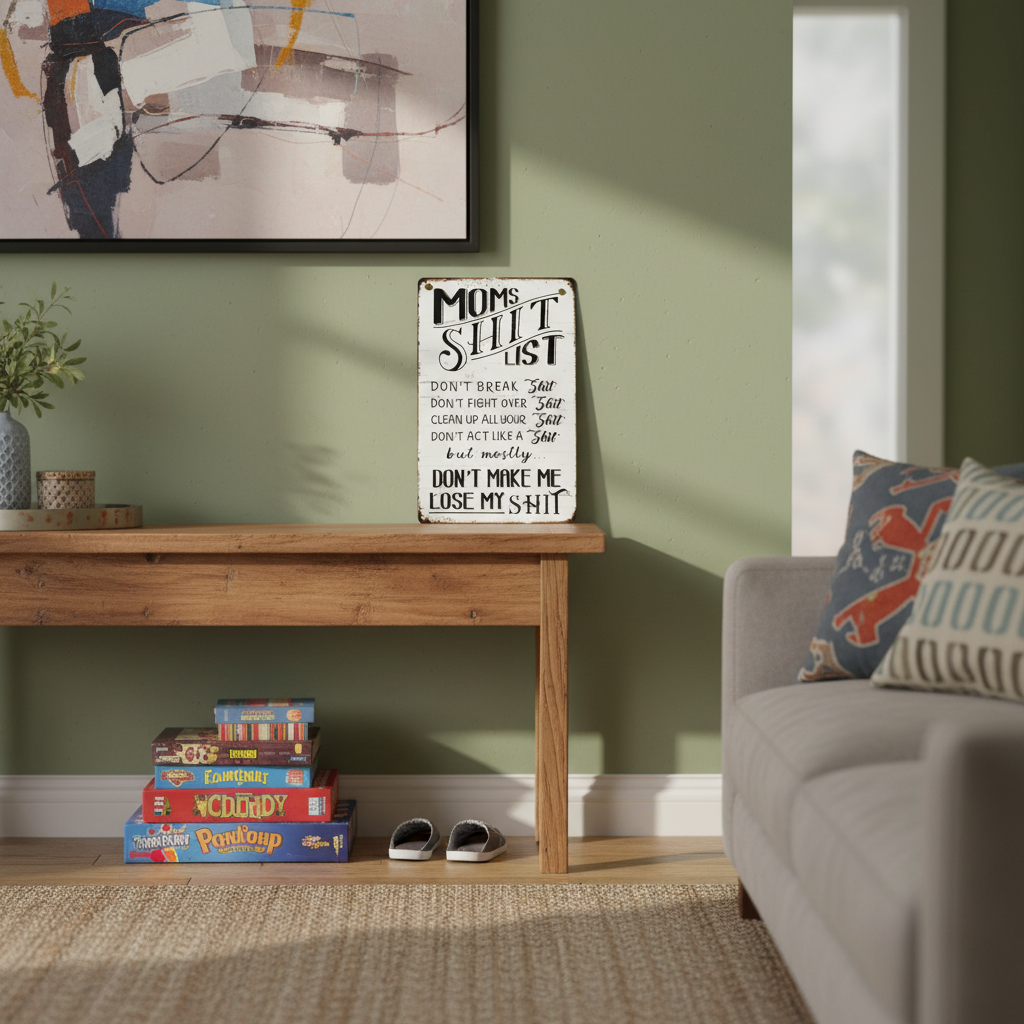 Funny Mom’s Shit List Kitchen Sign – Vintage Metal Wall Decor Gift