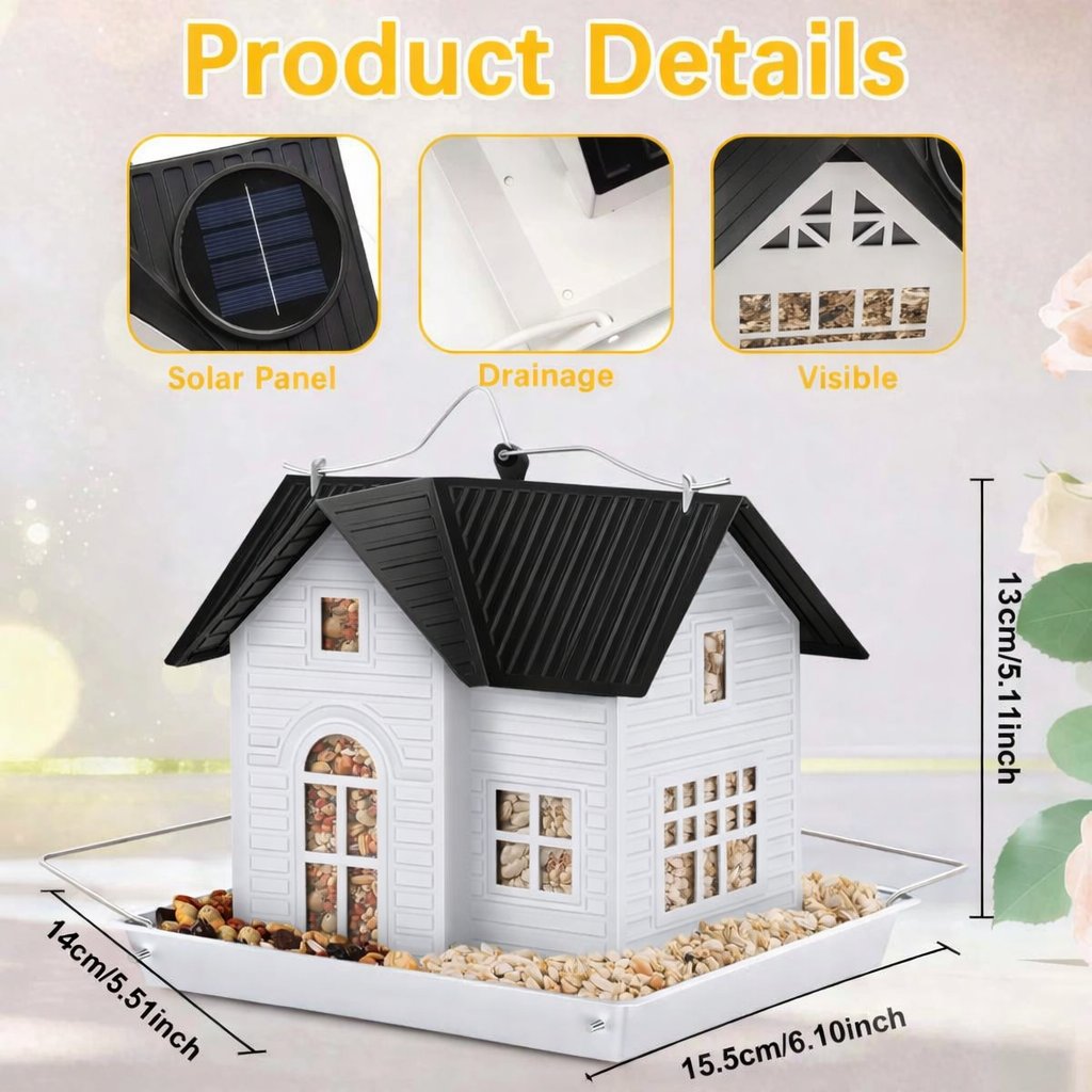 🎁 Last Day 60% OFF - 🏠Solar‐Powered Hanging Bird Feeder with Glow – Sturdy Metal Hopper Design🌙🐦