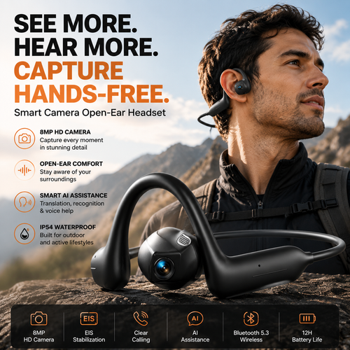 👂Smart earphones with 8MP camera for photos and videos, AI translation, and motion capture