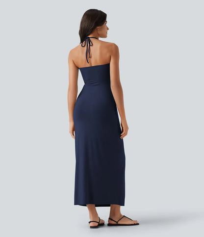 Trovehand Hourglass Bodycon Halter Tie Maxi Dress with Pockets