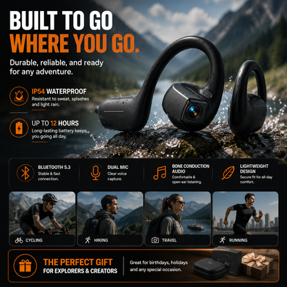 👂Smart earphones with 8MP camera for photos and videos, AI translation, and motion capture