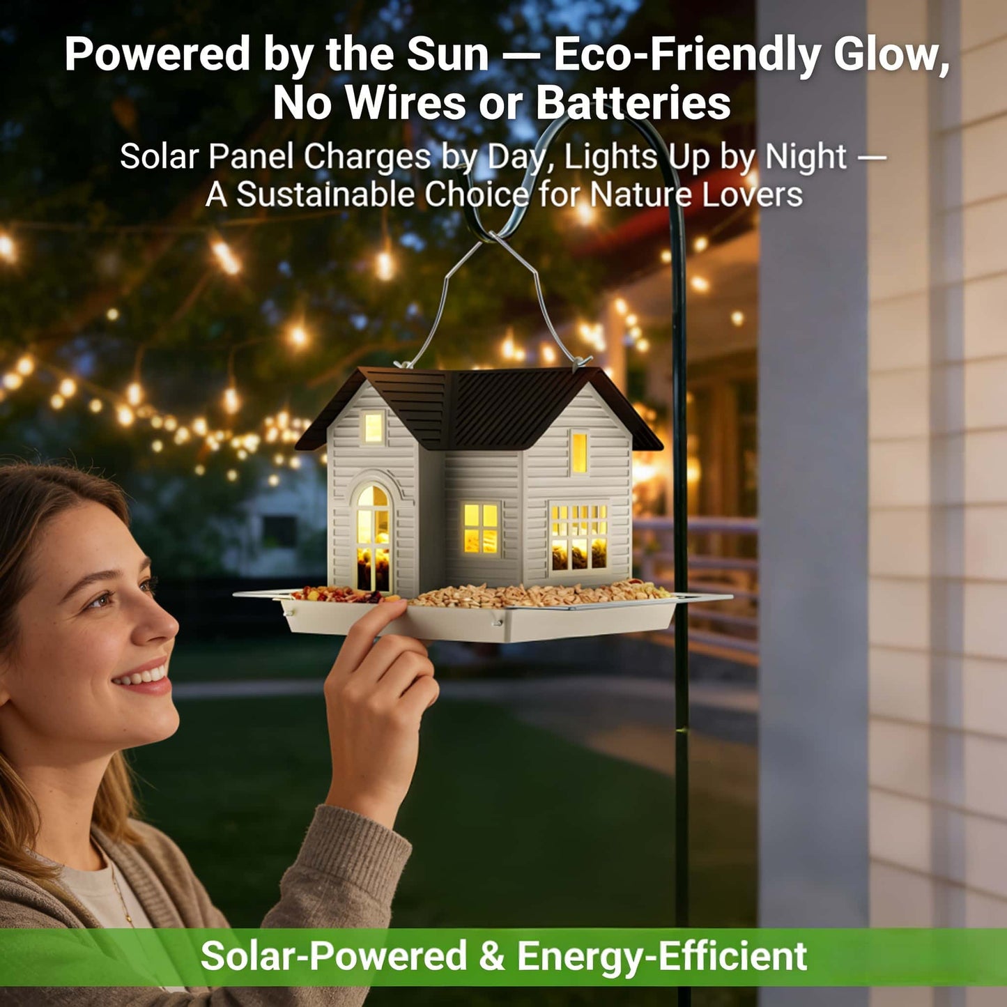 🎁  Last Day 60% OFF - 🏠Solar‐Powered Hanging Bird Feeder with Glow – Sturdy Metal Hopper Design🌙🐦