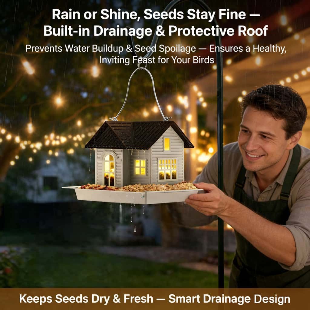 🎁  Last Day 60% OFF - 🏠Solar‐Powered Hanging Bird Feeder with Glow – Sturdy Metal Hopper Design🌙🐦