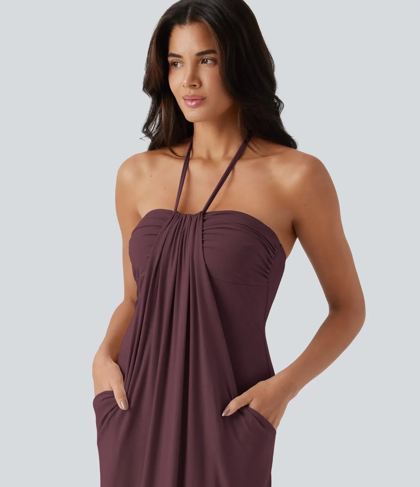 Trovehand Hourglass Bodycon Halter Tie Maxi Dress with Pockets