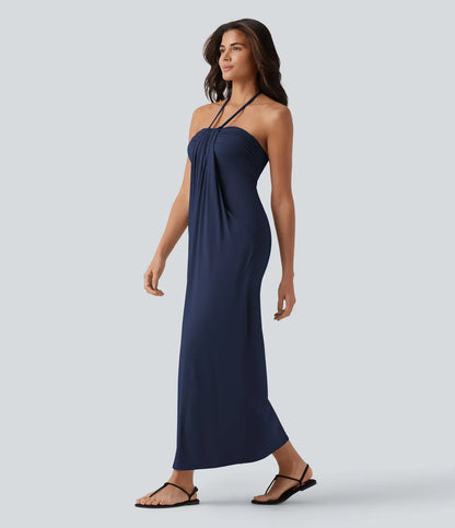 Trovehand Hourglass Bodycon Halter Tie Maxi Dress with Pockets