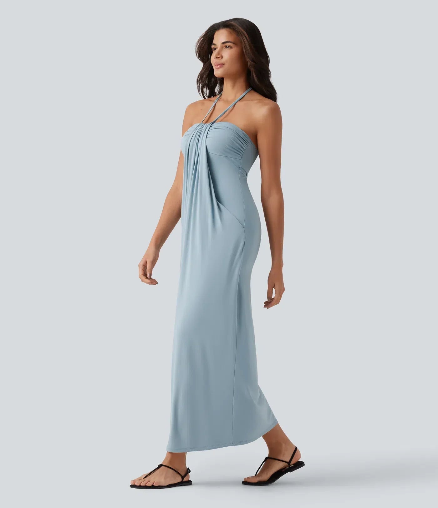 Trovehand Hourglass Bodycon Halter Tie Maxi Dress with Pockets