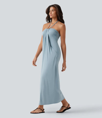 Trovehand Hourglass Bodycon Halter Tie Maxi Dress with Pockets