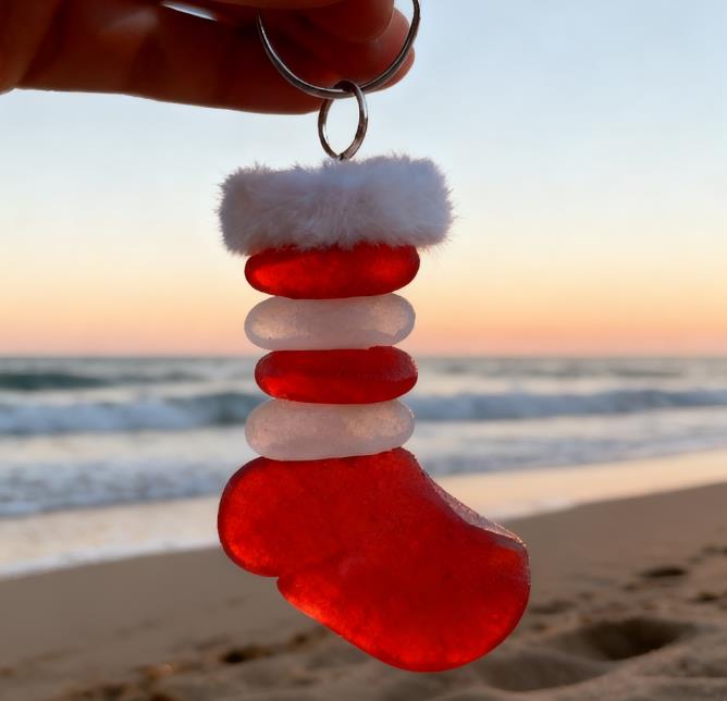 🎄 Coastal Style——Wave-Kissed Whimsy: Handmade Sea Glass Christmas Art Ornaments