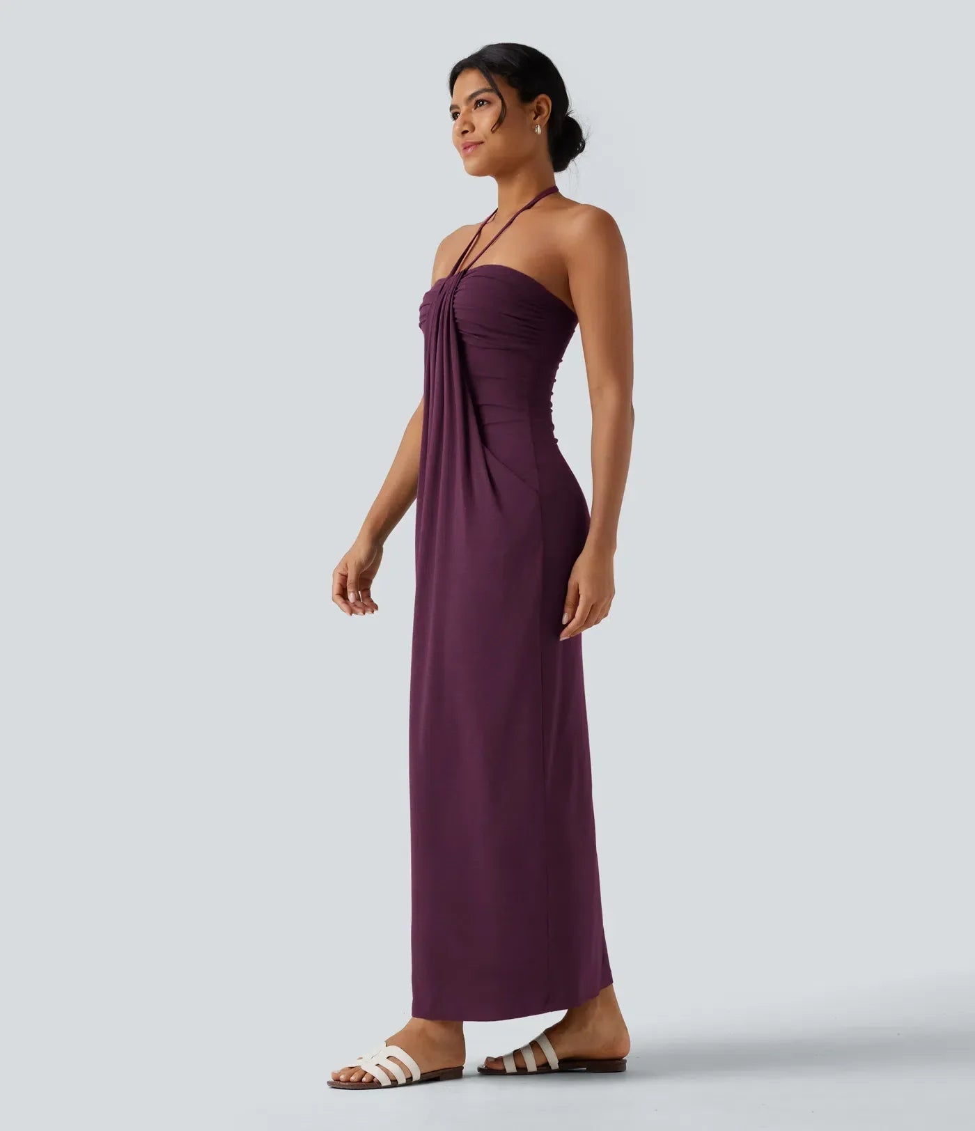 Trovehand Hourglass Bodycon Halter Tie Maxi Dress with Pockets