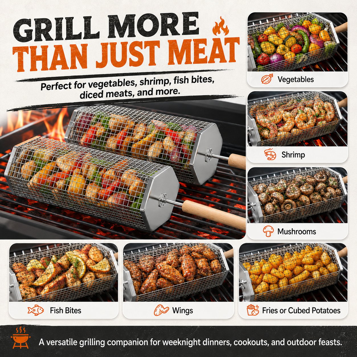 🍢 Rolling Grill Baskets | No More Burnt Veggies - Grill Perfectly Every Time! 🔥