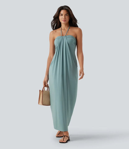 Trovehand Hourglass Bodycon Halter Tie Maxi Dress with Pockets