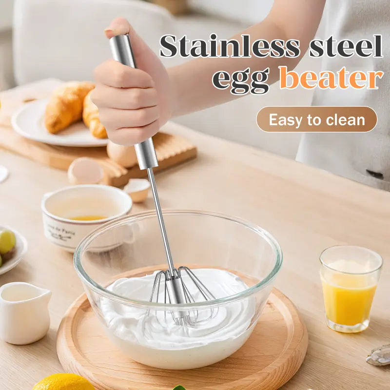2PCS Stainless Steel Hand-Push Rotary Whisk – Semi-Automatic Egg Beater & Milk Frother