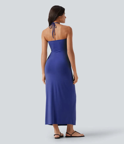 Trovehand Hourglass Bodycon Halter Tie Maxi Dress with Pockets