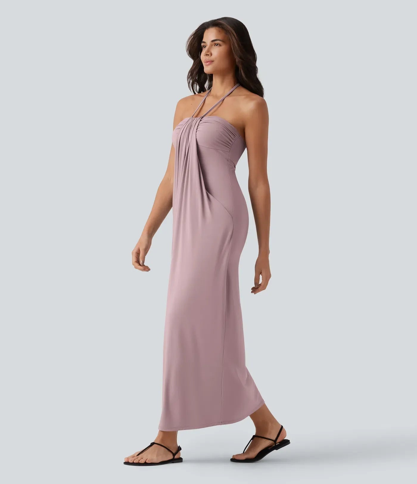 Trovehand Hourglass Bodycon Halter Tie Maxi Dress with Pockets