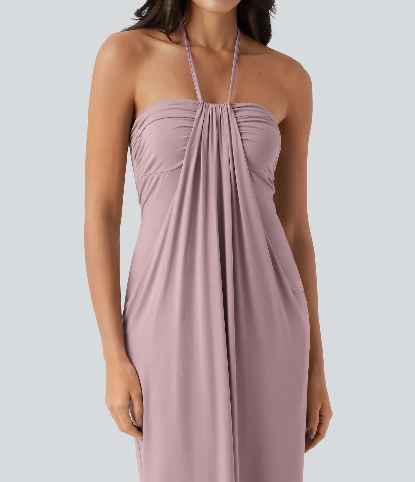 Trovehand Hourglass Bodycon Halter Tie Maxi Dress with Pockets
