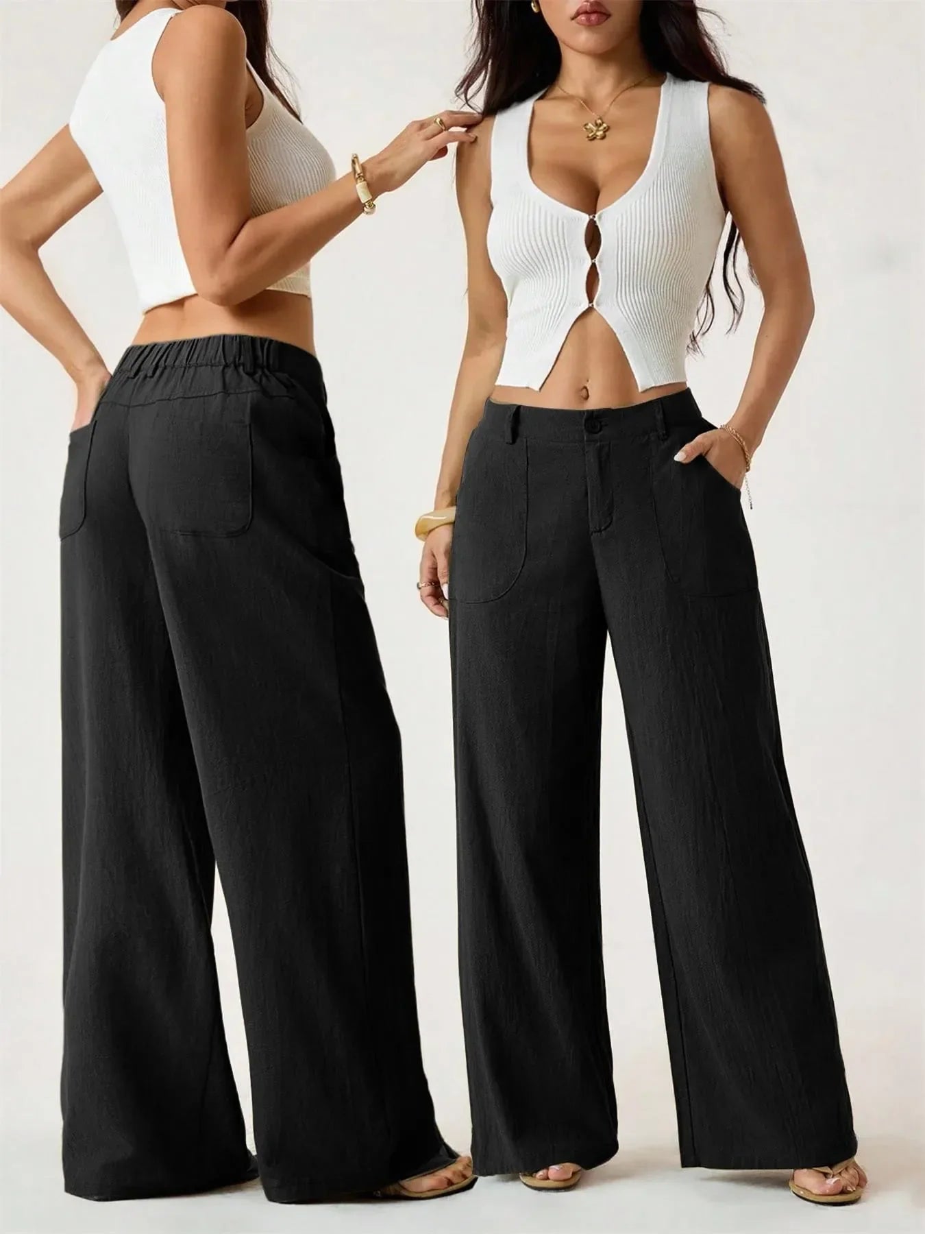 🔥Bestseller👖Women's High Waist Cotton Linen Wide Leg Pants