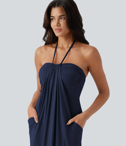 Trovehand Hourglass Bodycon Halter Tie Maxi Dress with Pockets