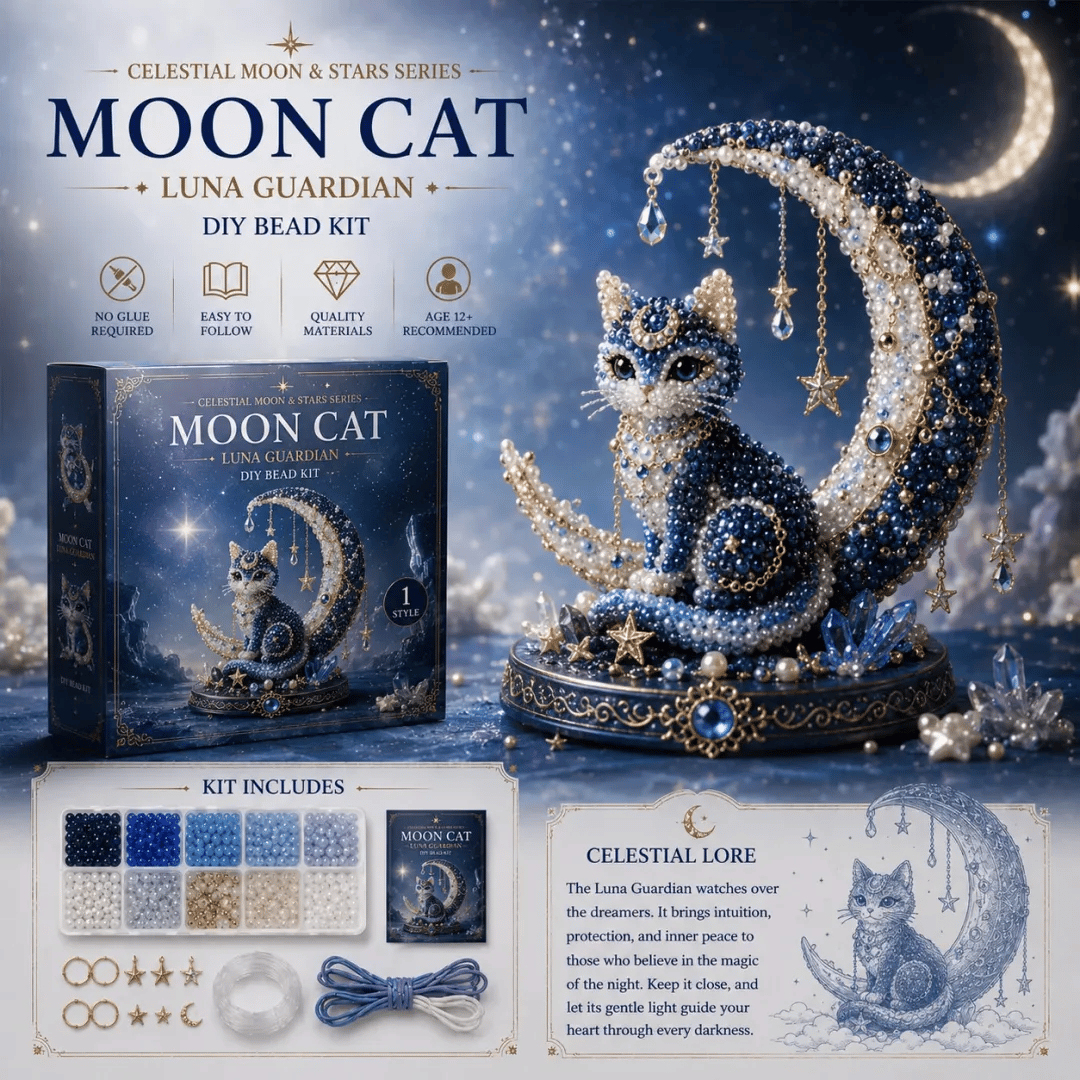 🌙Moon Cat Luna Guardian DIY Bead Kit | Celestial Moon & Stars Series