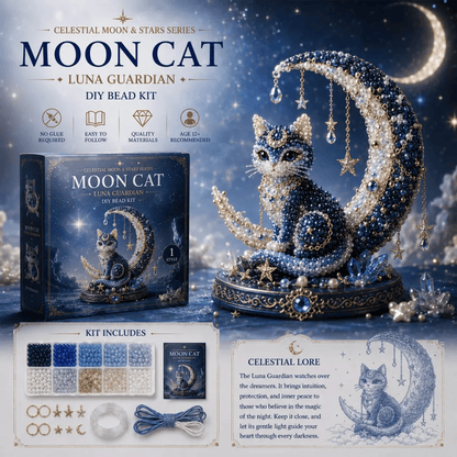🌙Moon Cat Luna Guardian DIY Bead Kit | Celestial Moon & Stars Series