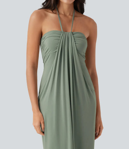 Trovehand Hourglass Bodycon Halter Tie Maxi Dress with Pockets