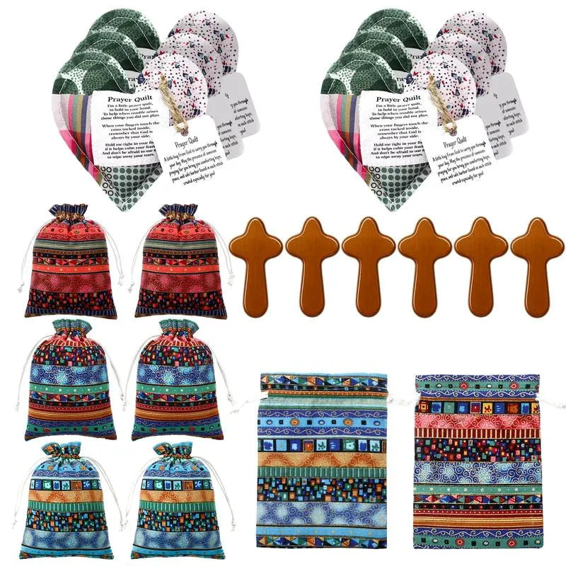 ⏰ LAST DAY 49% OFF - 🎁 Pocket Prayer Quilt Set | Mini Handmade Prayer Blankets with Cross & Drawstring Bag Christian Gifts ✝️