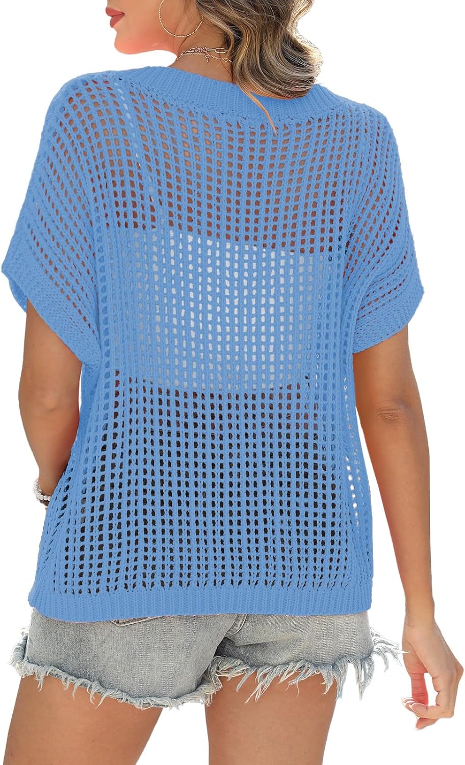 Short Sleeve Casual Crochet Knit Tops – Lightweight Summer Knit Crop Top（Buy 2 Free Shipping）