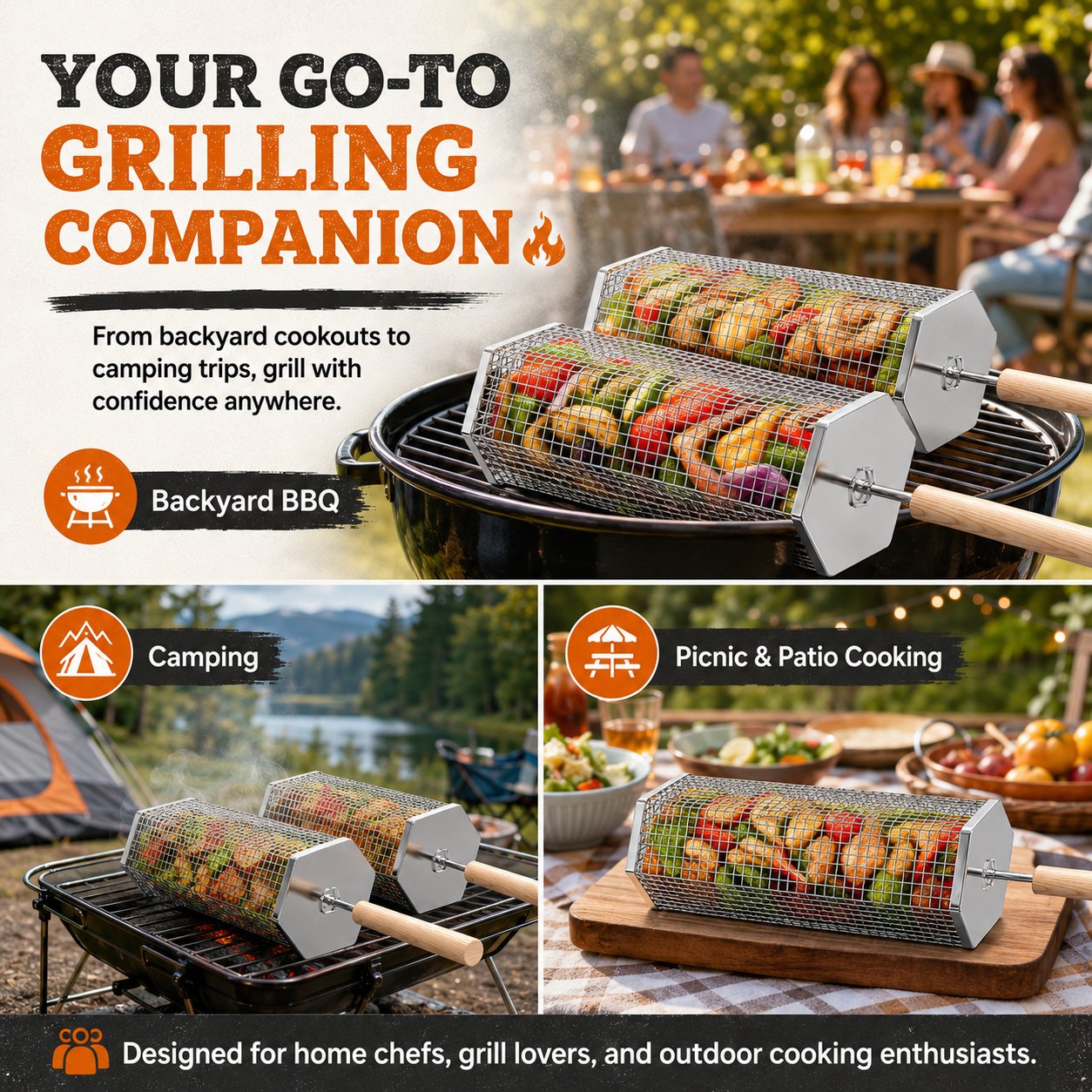 🍢 Rolling Grill Baskets | No More Burnt Veggies - Grill Perfectly Every Time! 🔥