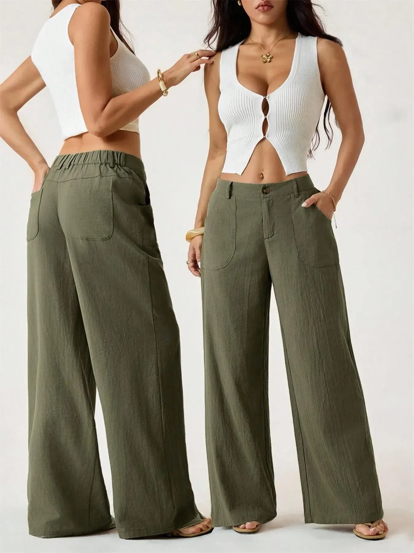 🔥Bestseller👖Women's High Waist Cotton Linen Wide Leg Pants