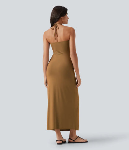 Trovehand Hourglass Bodycon Halter Tie Maxi Dress with Pockets
