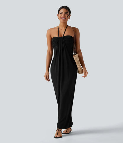 Trovehand Hourglass Bodycon Halter Tie Maxi Dress with Pockets