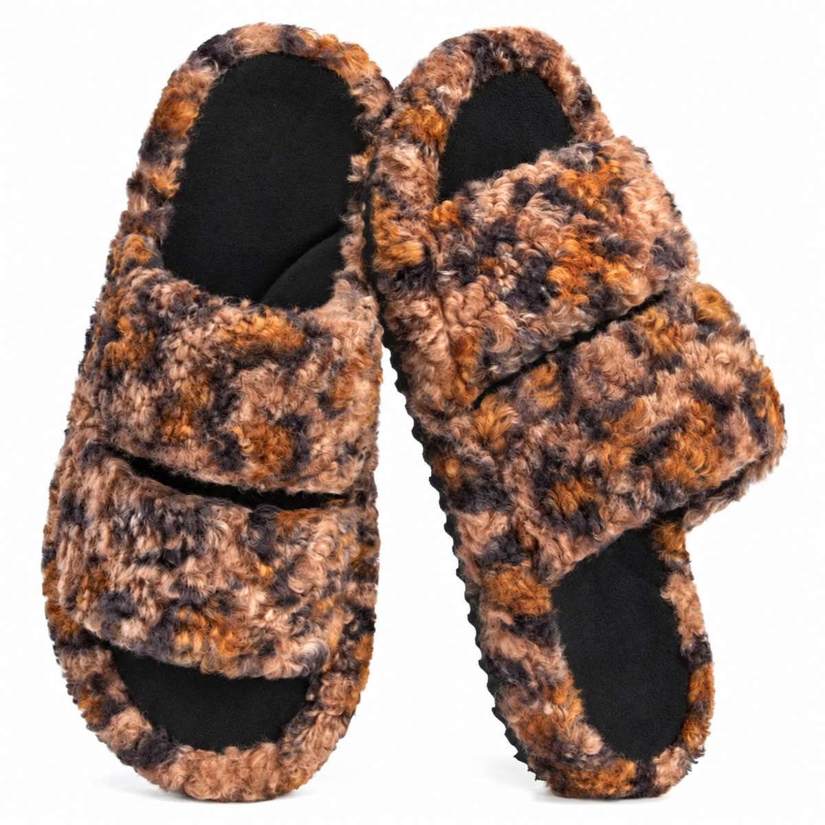 Women's Fuzzy Open-Toe Slippers – Stylish Classic Slides with Soft Memory Foam, Non-Slip Rubber Sole, Perfect Cozy Footwear ,Girl Fur Flipflop Walking Shoes Fluffy Modern Sleeper Slip On Clog