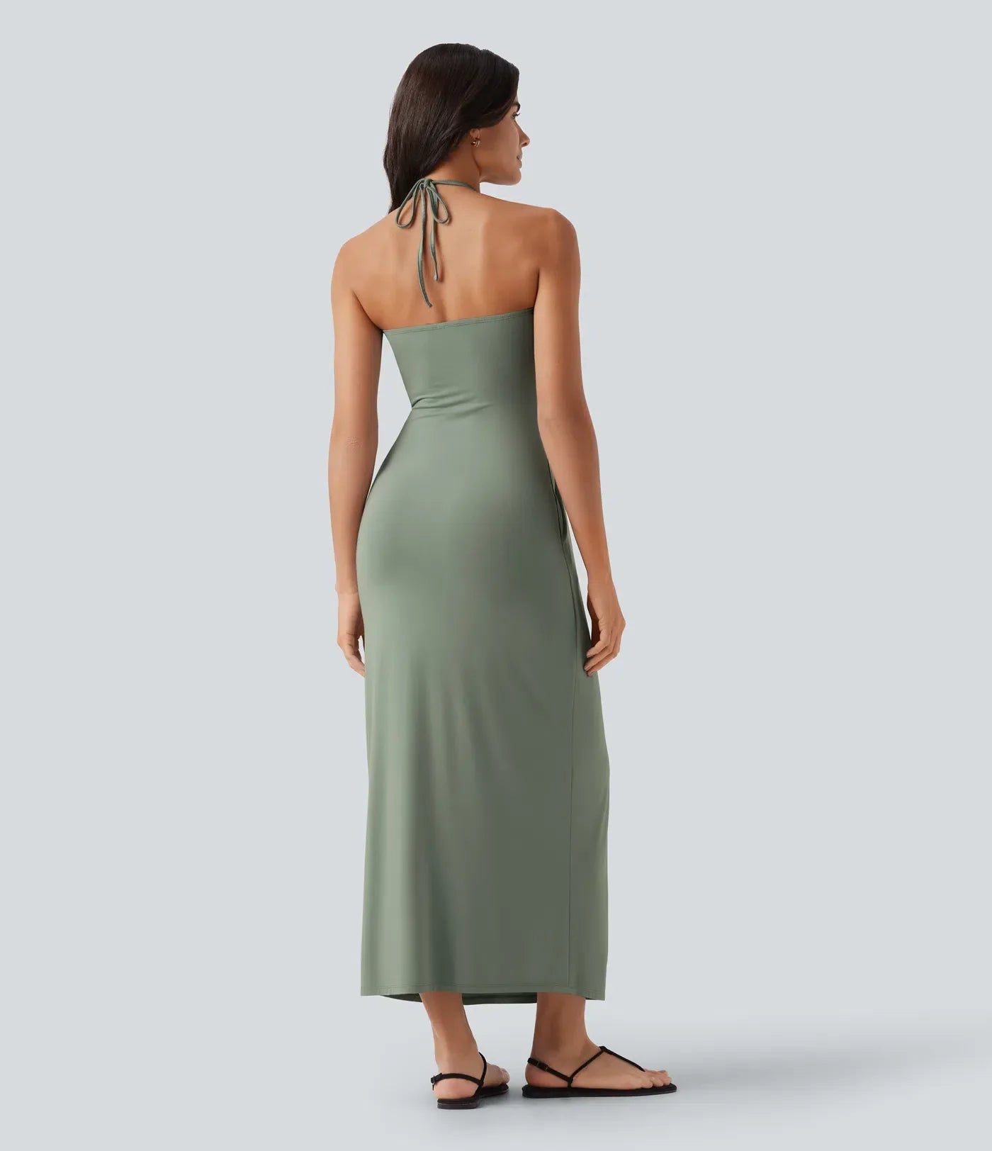 Trovehand Hourglass Bodycon Halter Tie Maxi Dress with Pockets