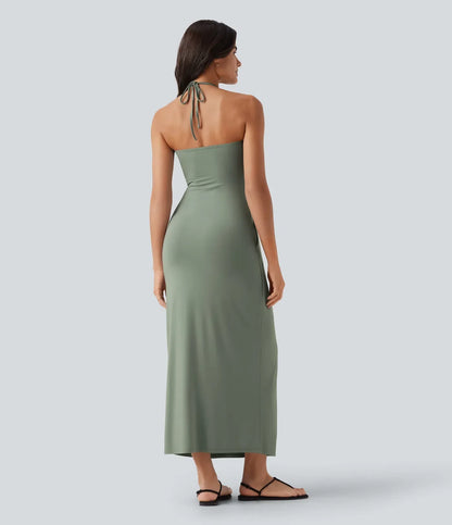 Trovehand Hourglass Bodycon Halter Tie Maxi Dress with Pockets