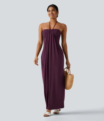 Trovehand Hourglass Bodycon Halter Tie Maxi Dress with Pockets