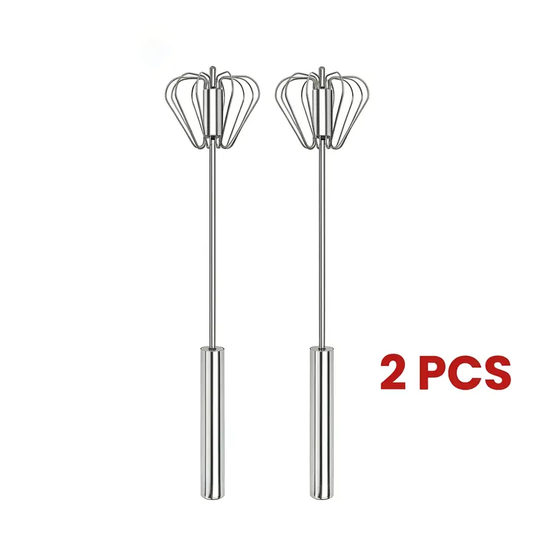 2PCS Stainless Steel Hand-Push Rotary Whisk – Semi-Automatic Egg Beater & Milk Frother