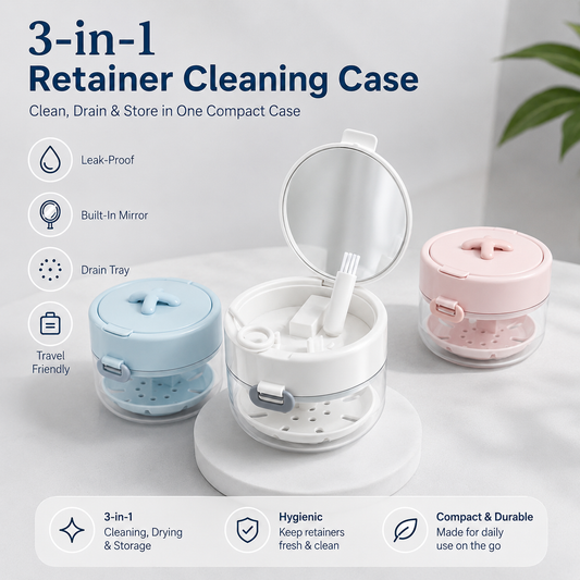 🔥3-in-1 Leak-Proof Retainer Cleaning Case with Mirror, Drain Tray & Travel Storage