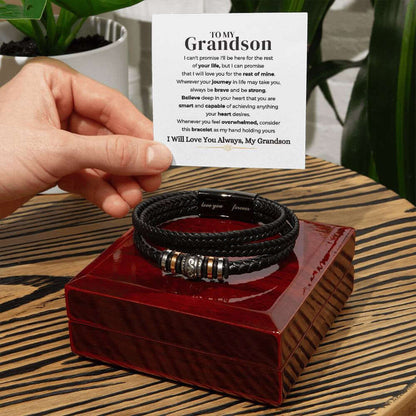 To My Grandson Bracelet | Braided Leather Bracelet Gift Set - IV585V