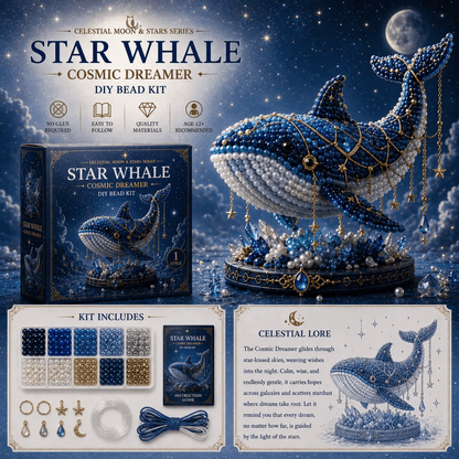 🌙Moon Cat Luna Guardian DIY Bead Kit | Celestial Moon & Stars Series