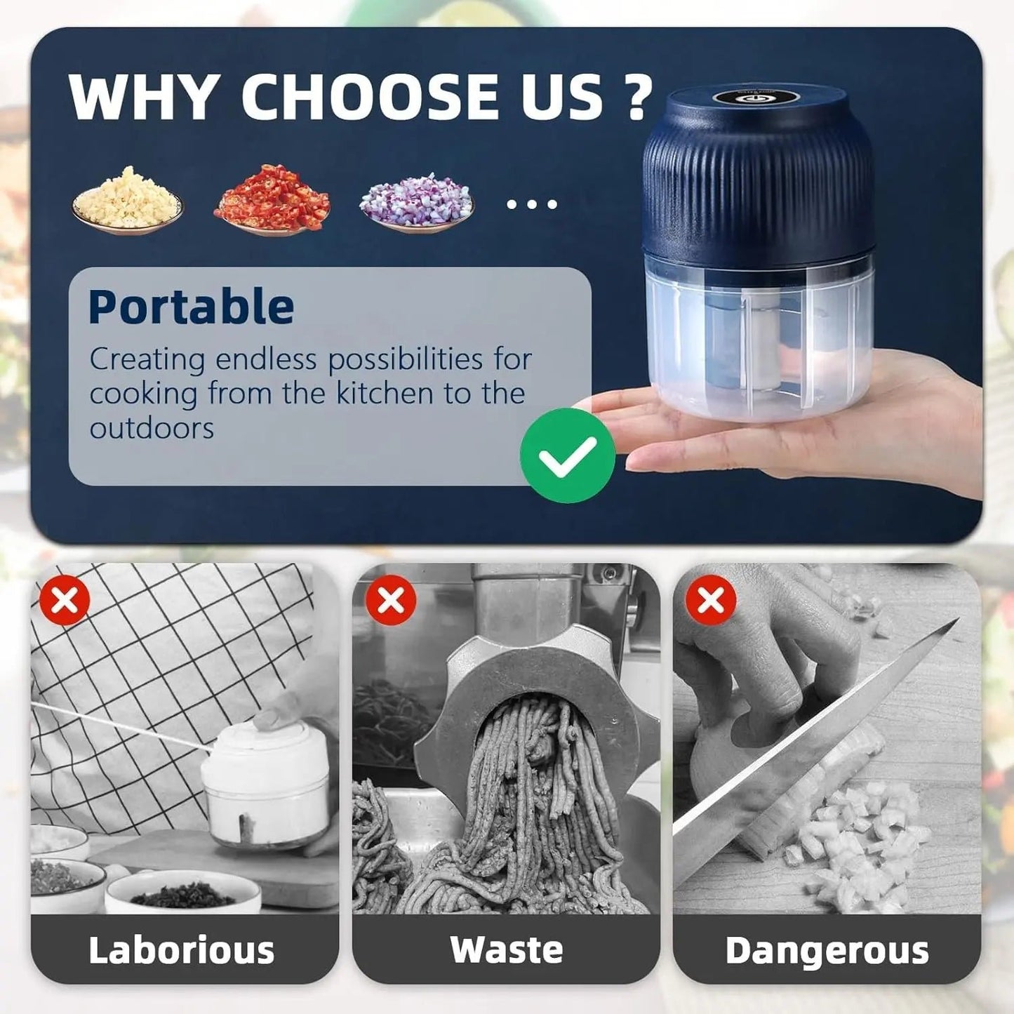 📢📢49% OFF !!!🥗⚡️Mini Electric Food Chopper -Fast 4-Blade Kitchen Grinder