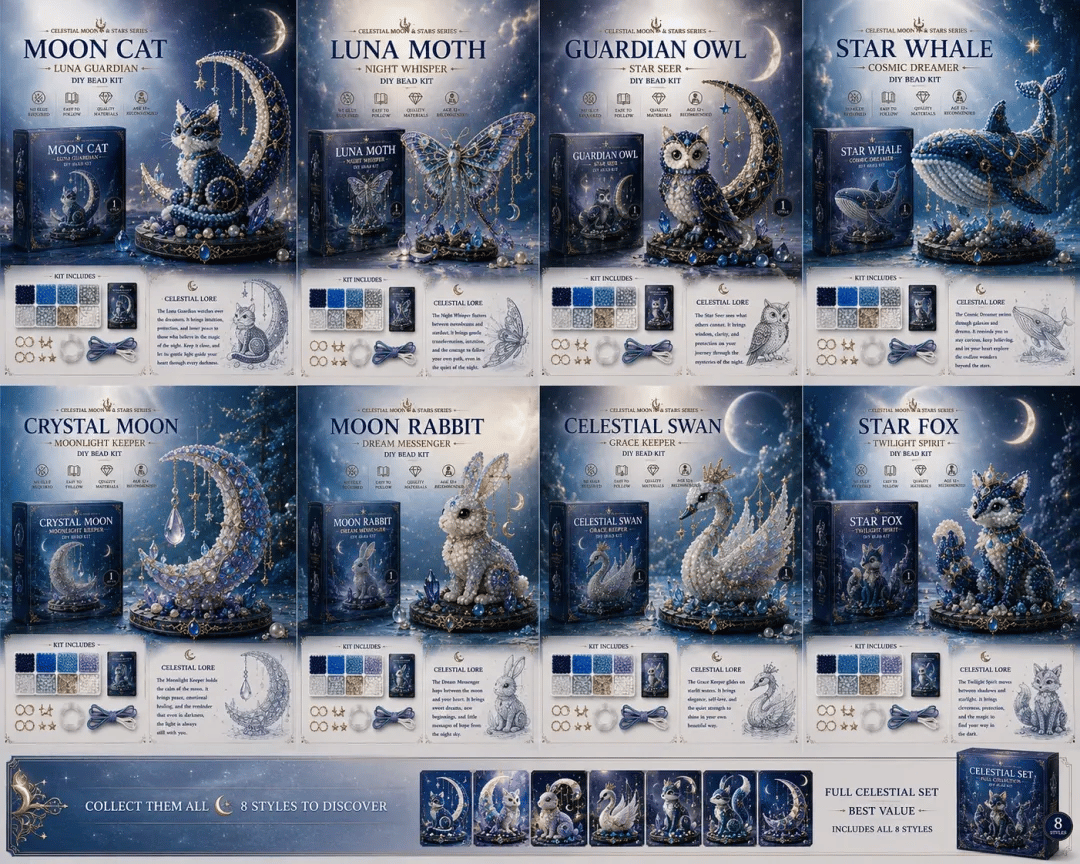 🌙Moon Cat Luna Guardian DIY Bead Kit | Celestial Moon & Stars Series