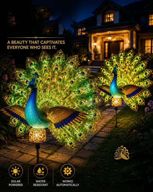 Solar Peacock Garden Sculpture