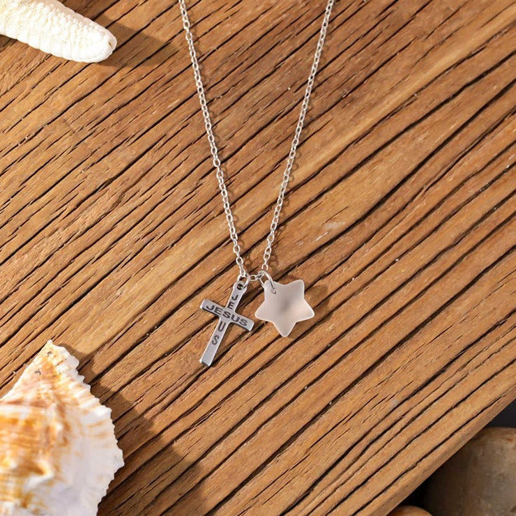 ✝️Pentagram Sea Glass Necklace